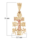 14k Yellow & Rose Gold Caravaca Cross Crucifix Charm Pendant 1.2" 2.9 grams