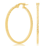 Italian 14k Yellow Gold Diamond Cut Round Hoop Earrings 1.2" 1.5mm 1.4 grams