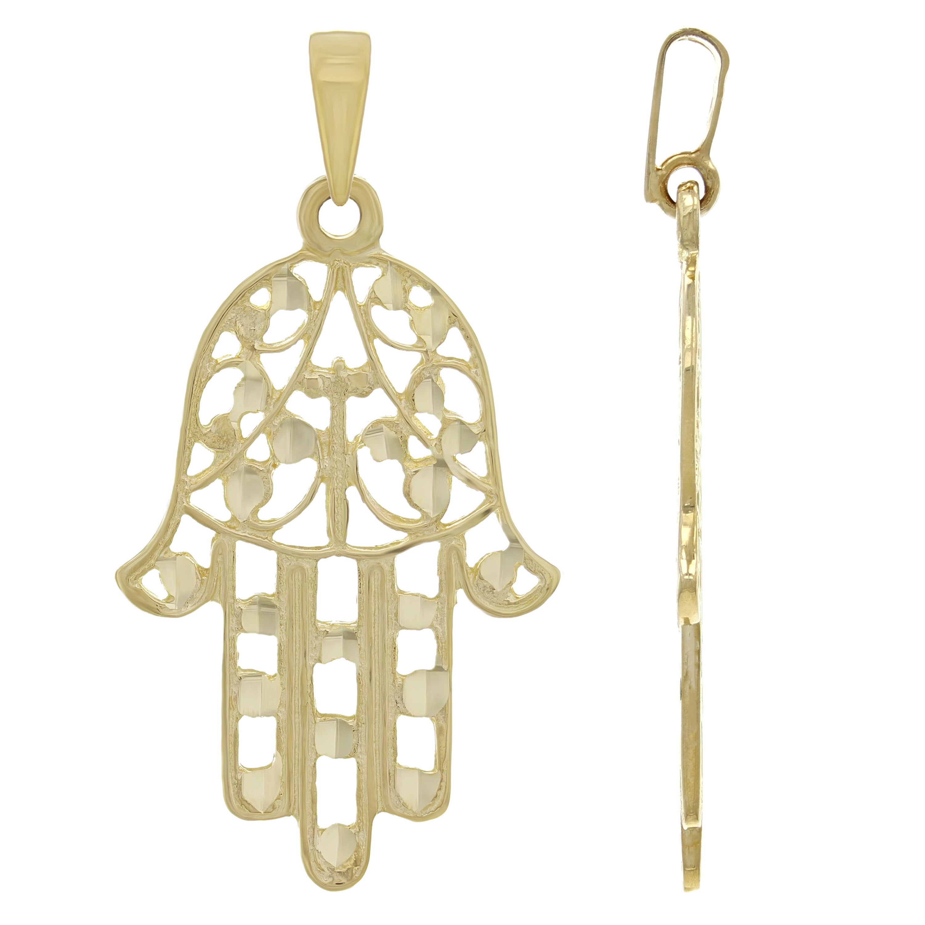 14k Yellow Gold Hamsa Hand Of Fatima Evil Eye Pendant - Yellow