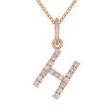 14k Rose Gold Diamond Initial Letter H Charm Pendant Necklace 18" - Letter H,Rose