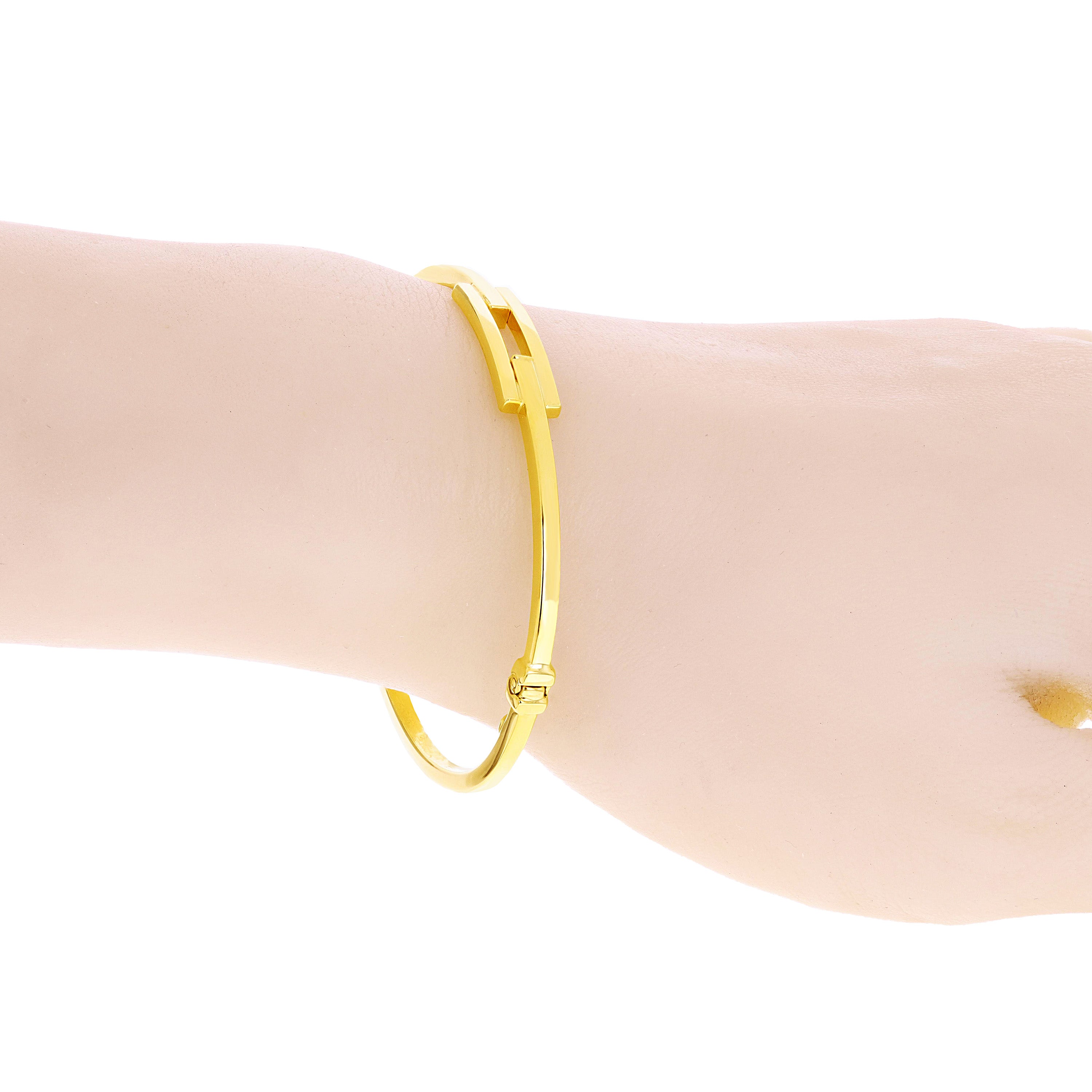 Italian 14k Yellow Gold Hollow Rectangle Bangle Bracelet 7" 6.6mm 4.1 grams