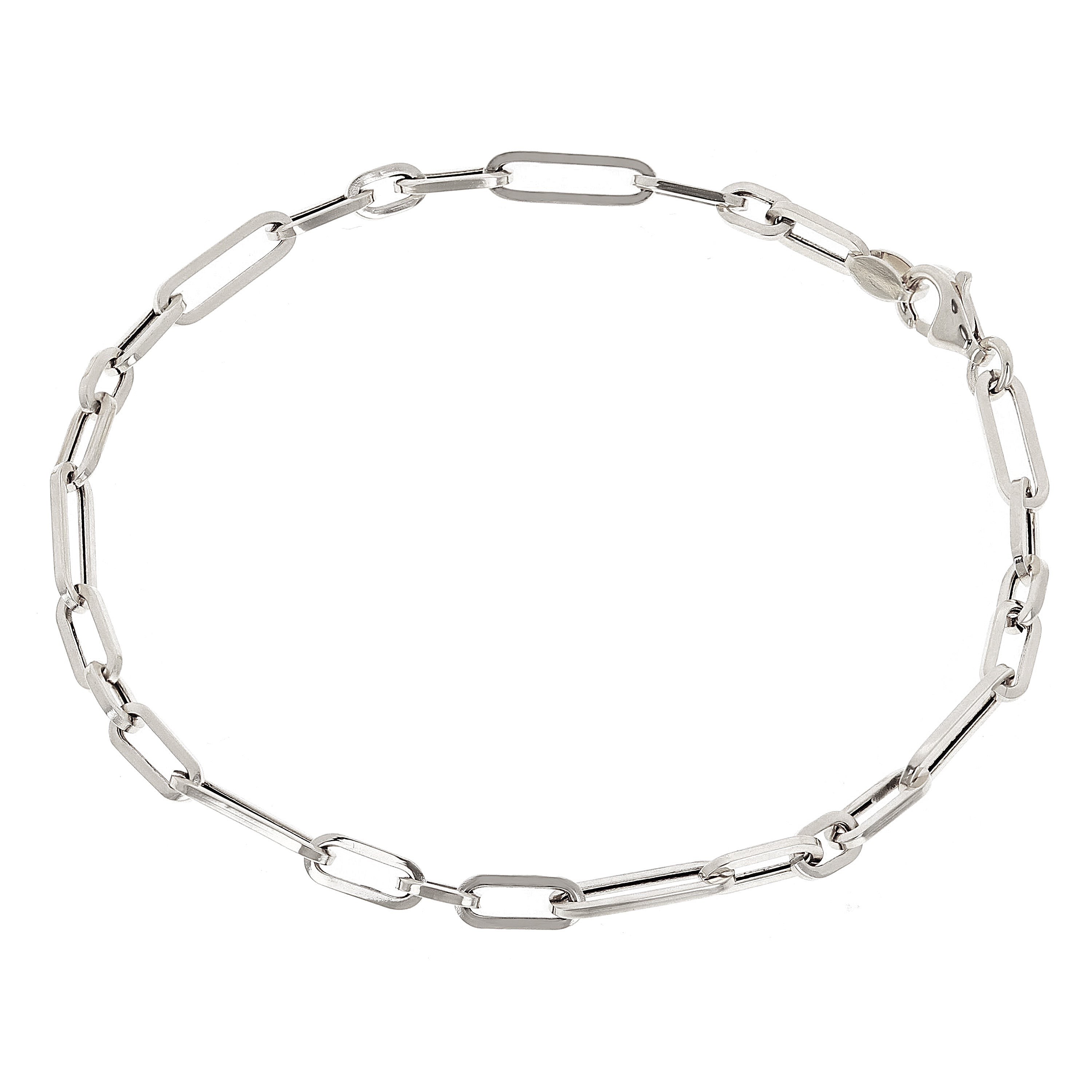 Italian 14k White Gold Hollow Paper Clip Link Bracelet 7" 3.2mm 1.7 grams - White,7"