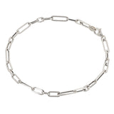 Italian 14k White Gold Hollow Paper Clip Link Bracelet 7" 3.2mm 1.7 grams - White,7"