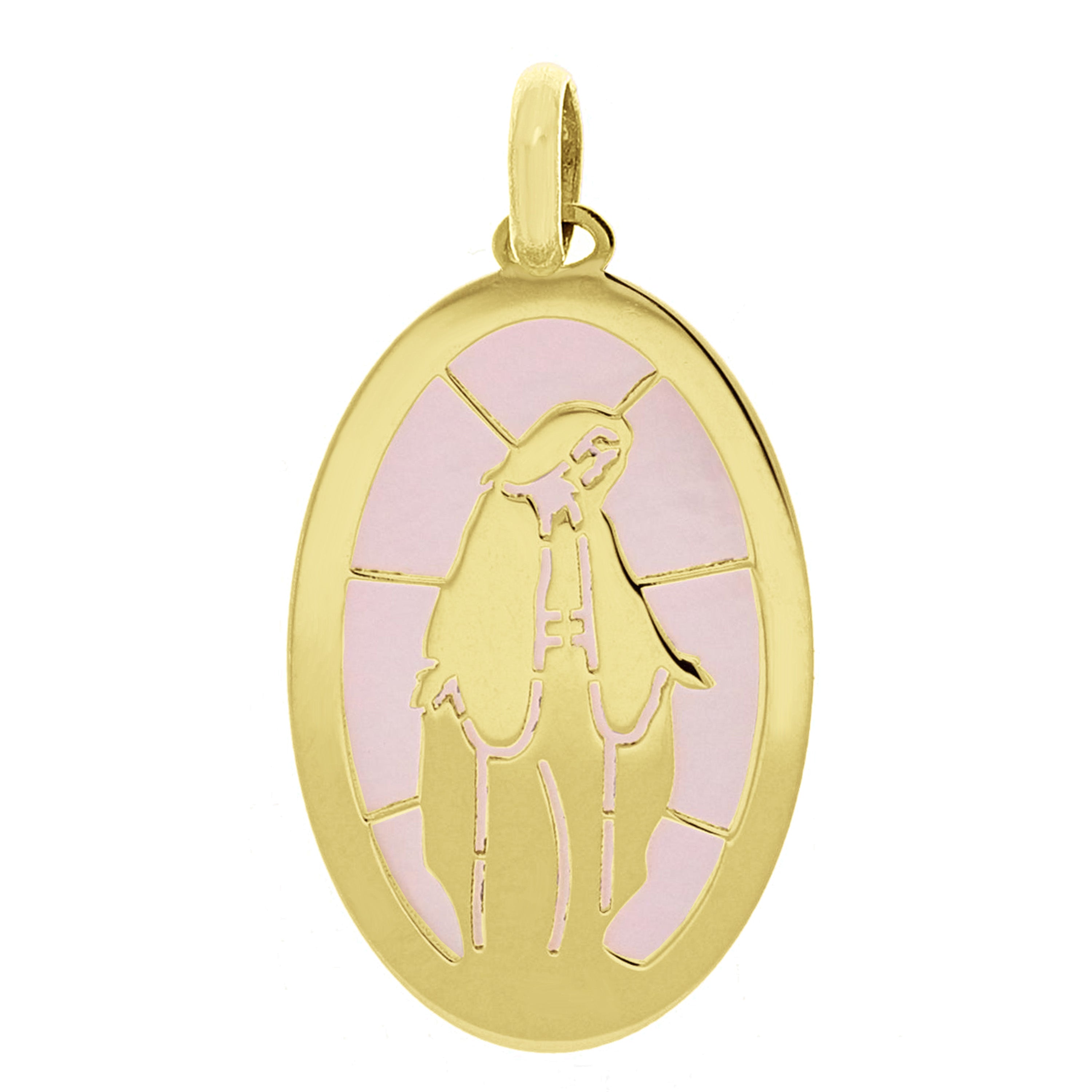 Italian 14k Yellow Gold Mother of Pearl Mother of God Virgin Mary Charm Pendant