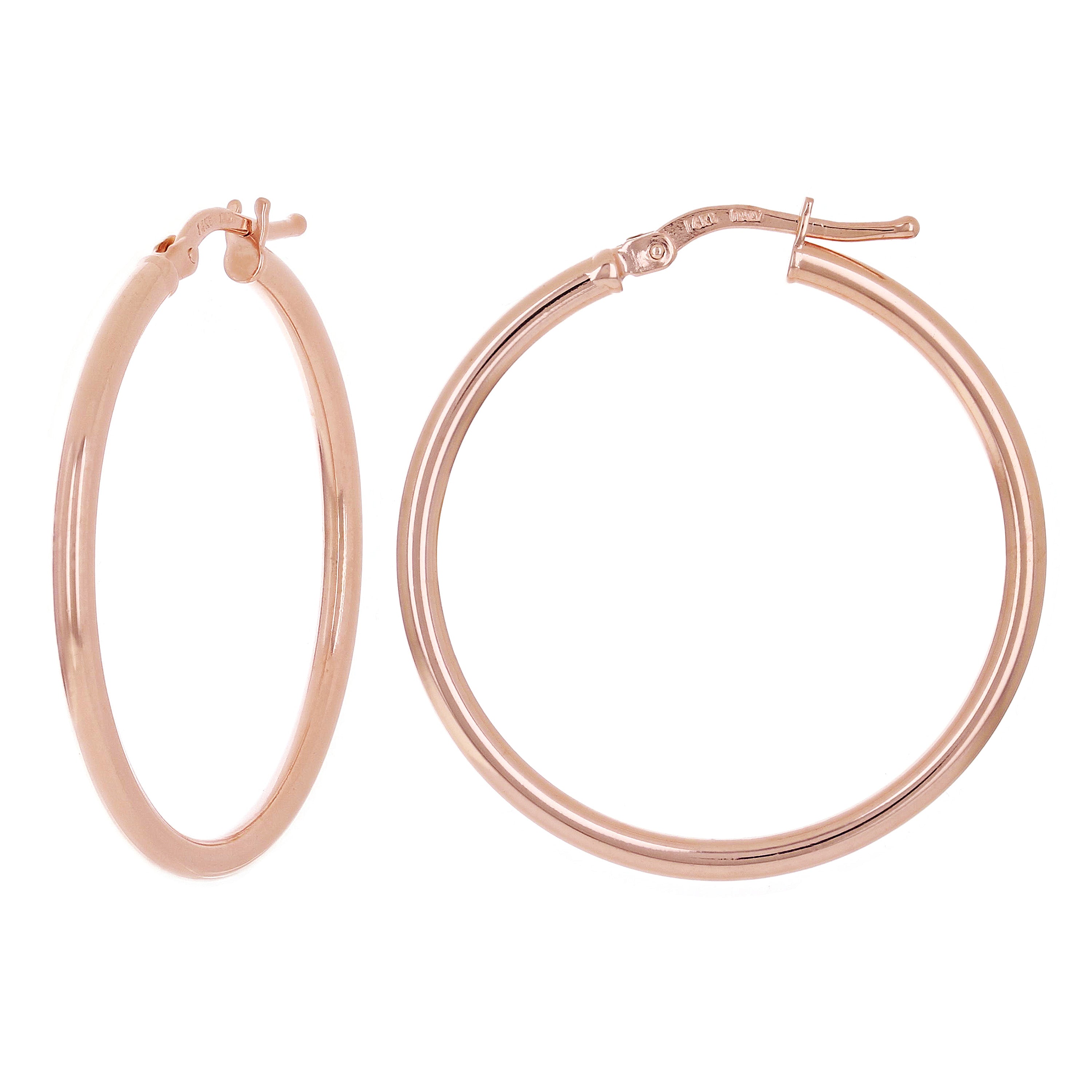 Italian 14k Rose Gold High Polished Plain 2mm Hollow Hoop Earrings 1.2" 2 grams - Rose,Size 1.2" 2 grams