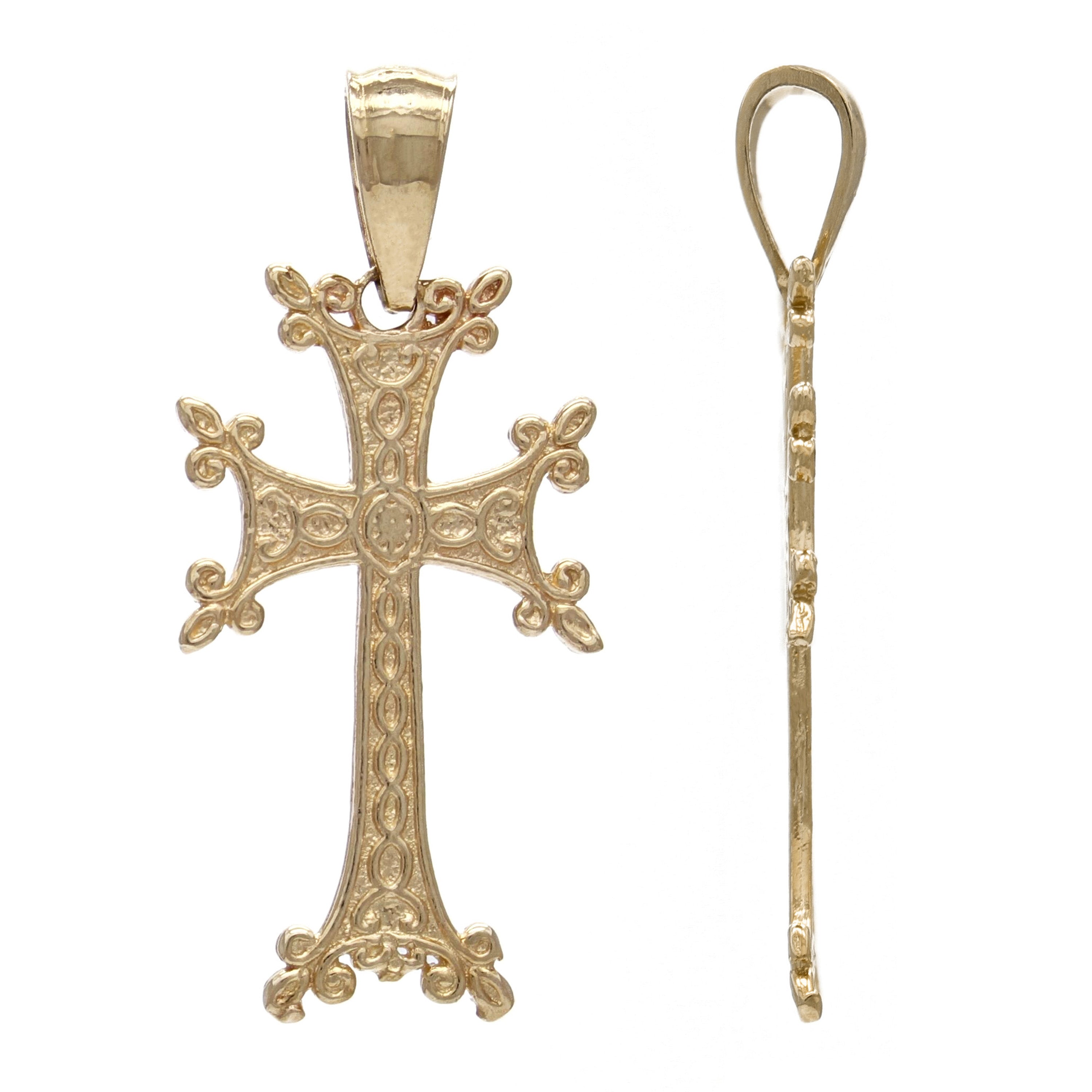 14k Yellow Gold Khachkar Armenian Cross Pendant Religious Charm 1" 1.4 grams - Yellow