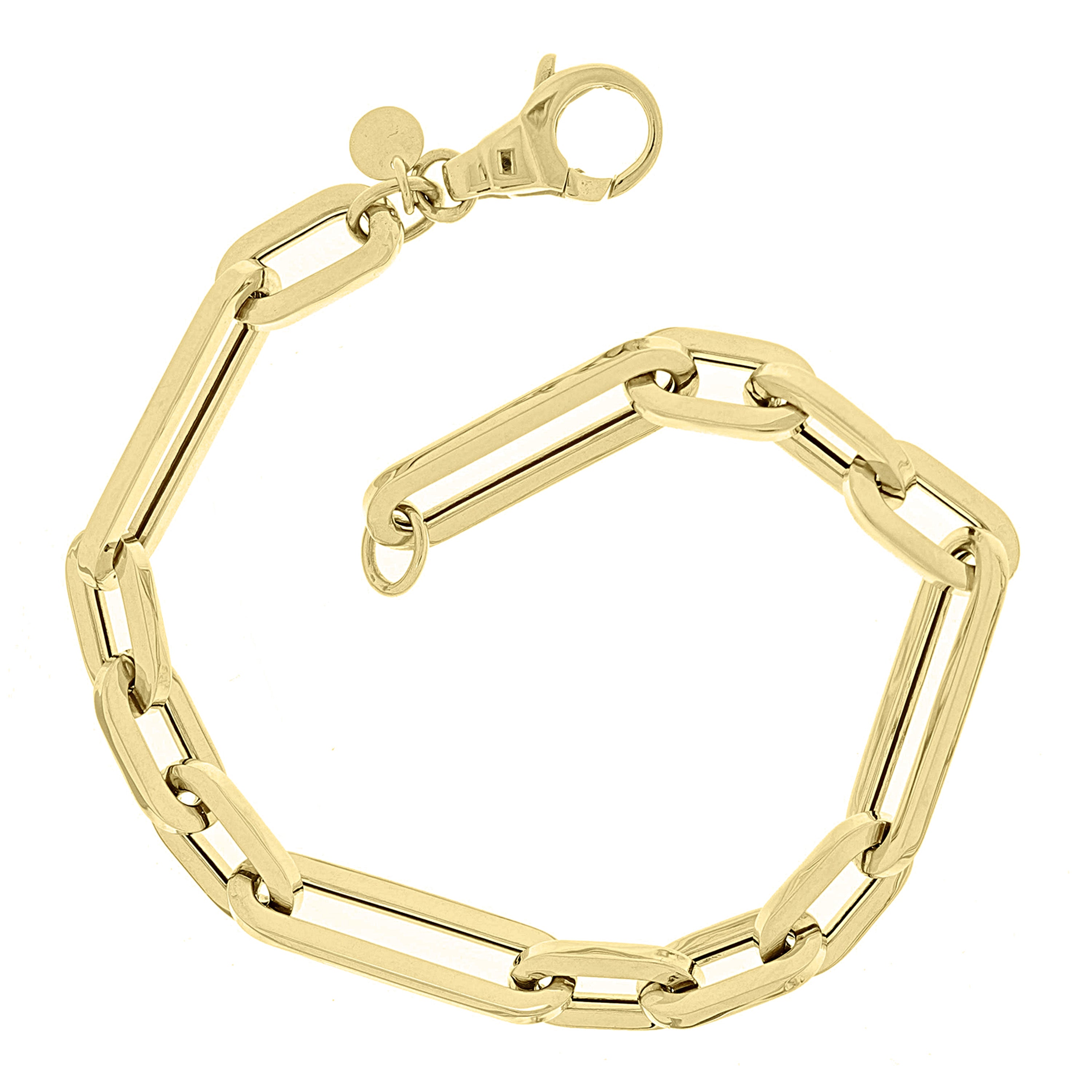 Italian 14k Yellow Gold Hollow Paper Clip Link Chain Bracelet 7.5" 6.8mm 7.9gram