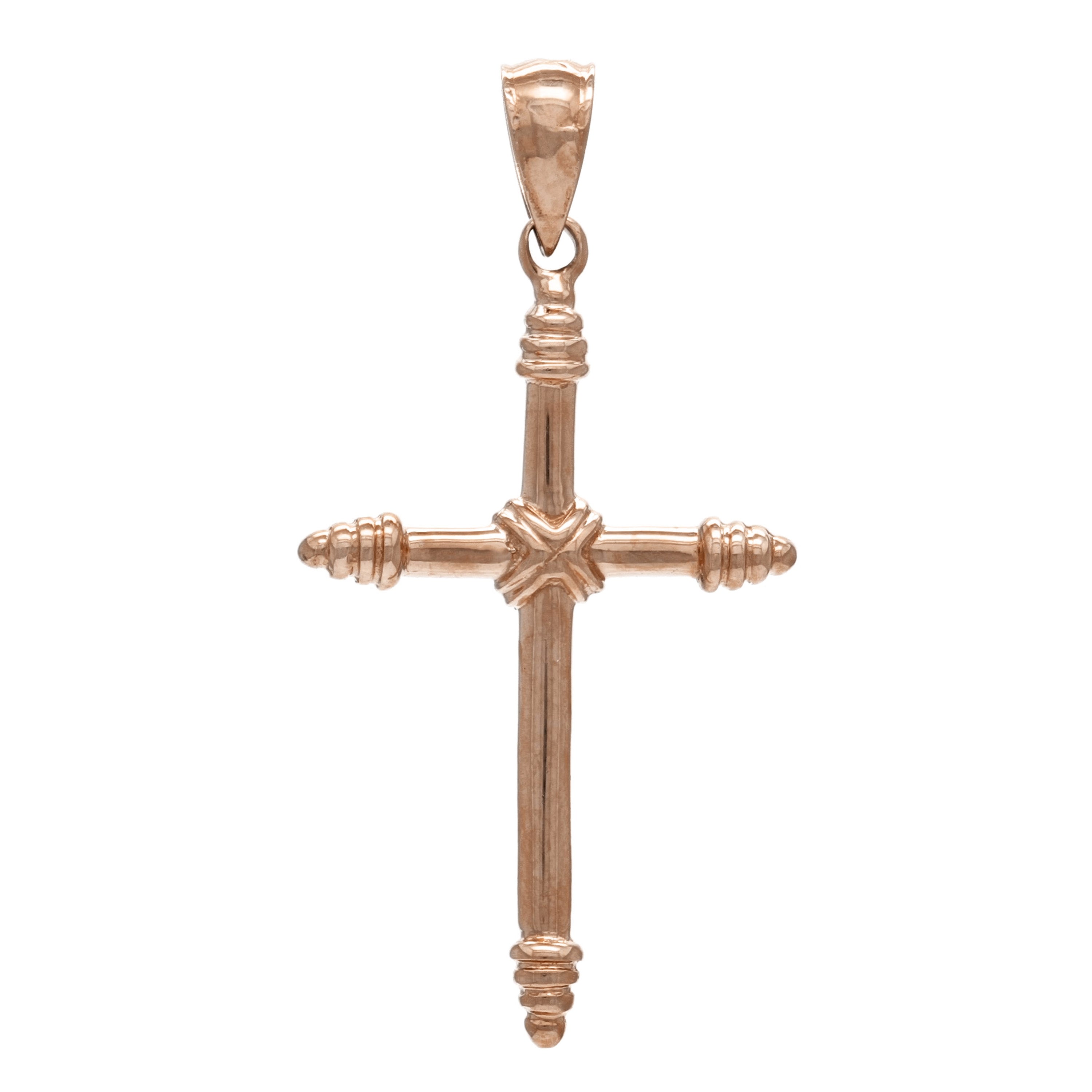 14k Rose Gold Cross Religious Charm Pendant 1.4" 1.9 grams - Rose