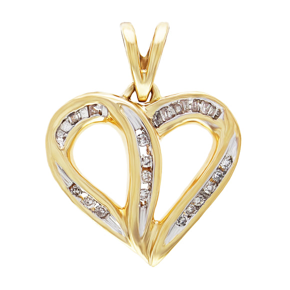 10k Yellow Gold 0.12ctw Diamond Open Heart Double Bail Pendant