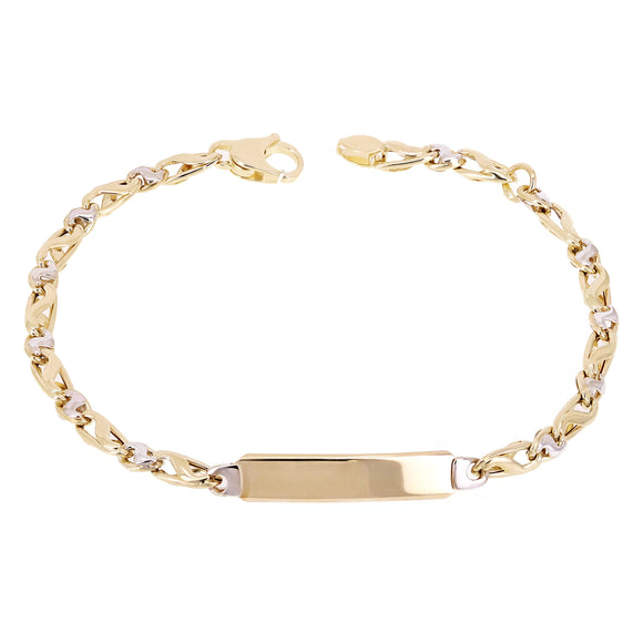 Italian 14k Two Tone Gold Engravable Baby Kids ID Bracelet 6.3