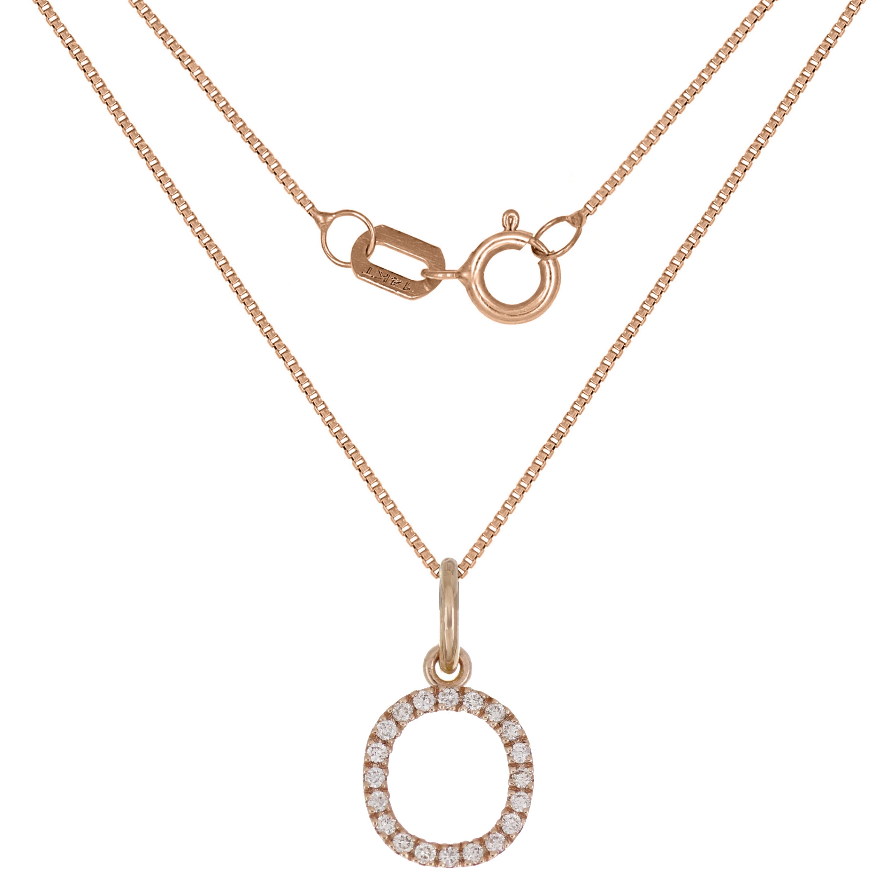 14k Rose Gold Diamond Initial Letter O Charm Pendant Necklace 18" - Letter O,Rose