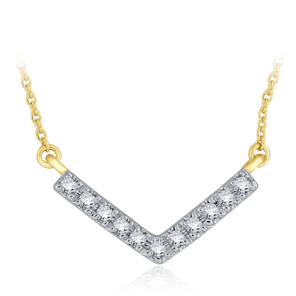 14k Yellow Gold and Diamond Broad V-Shaped Suspended Pendant Necklace - Yellow