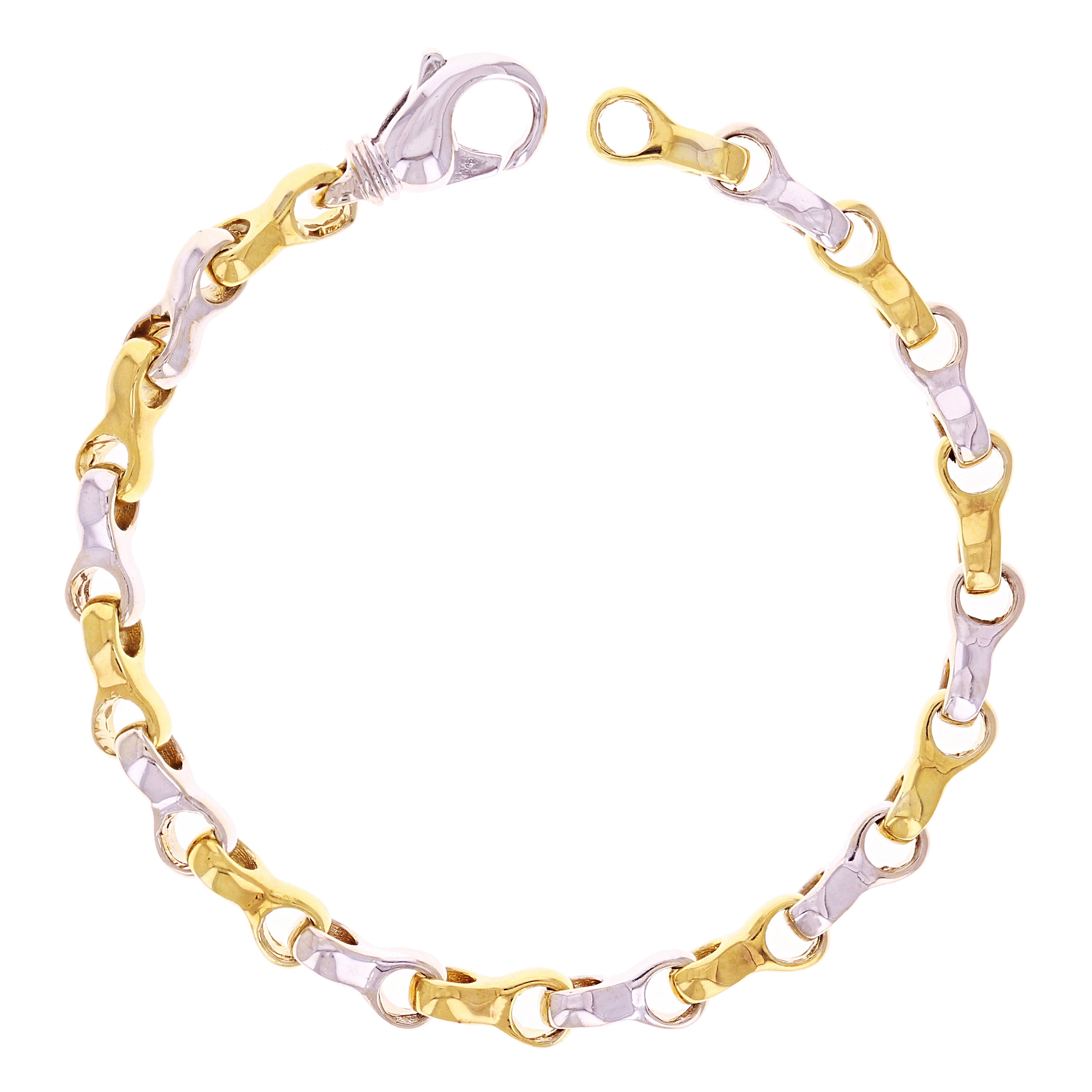 10k Yellow & White Gold Solid Handmade Fashion Link Bracelet 7" 6.3mm 23.3 grams - 7" 23.3 grams