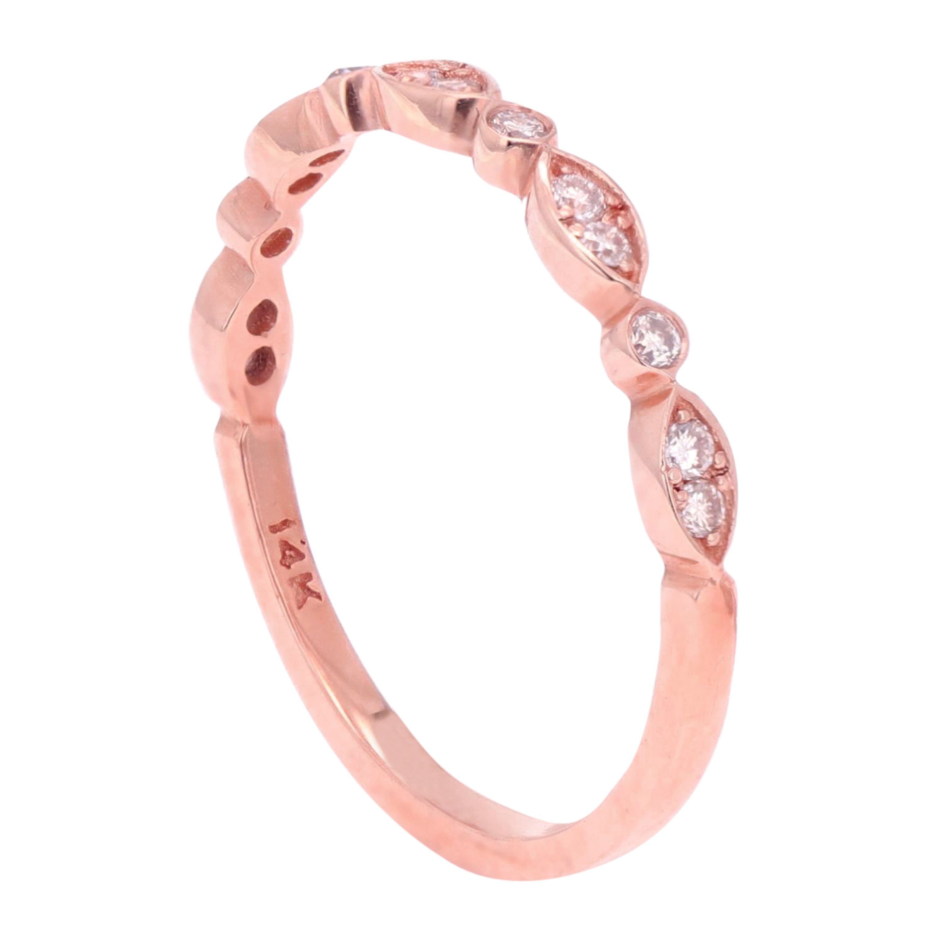 14k Rose Gold Diamond Accent Leaf Design Stacking Ring - Rose,Size 5.5