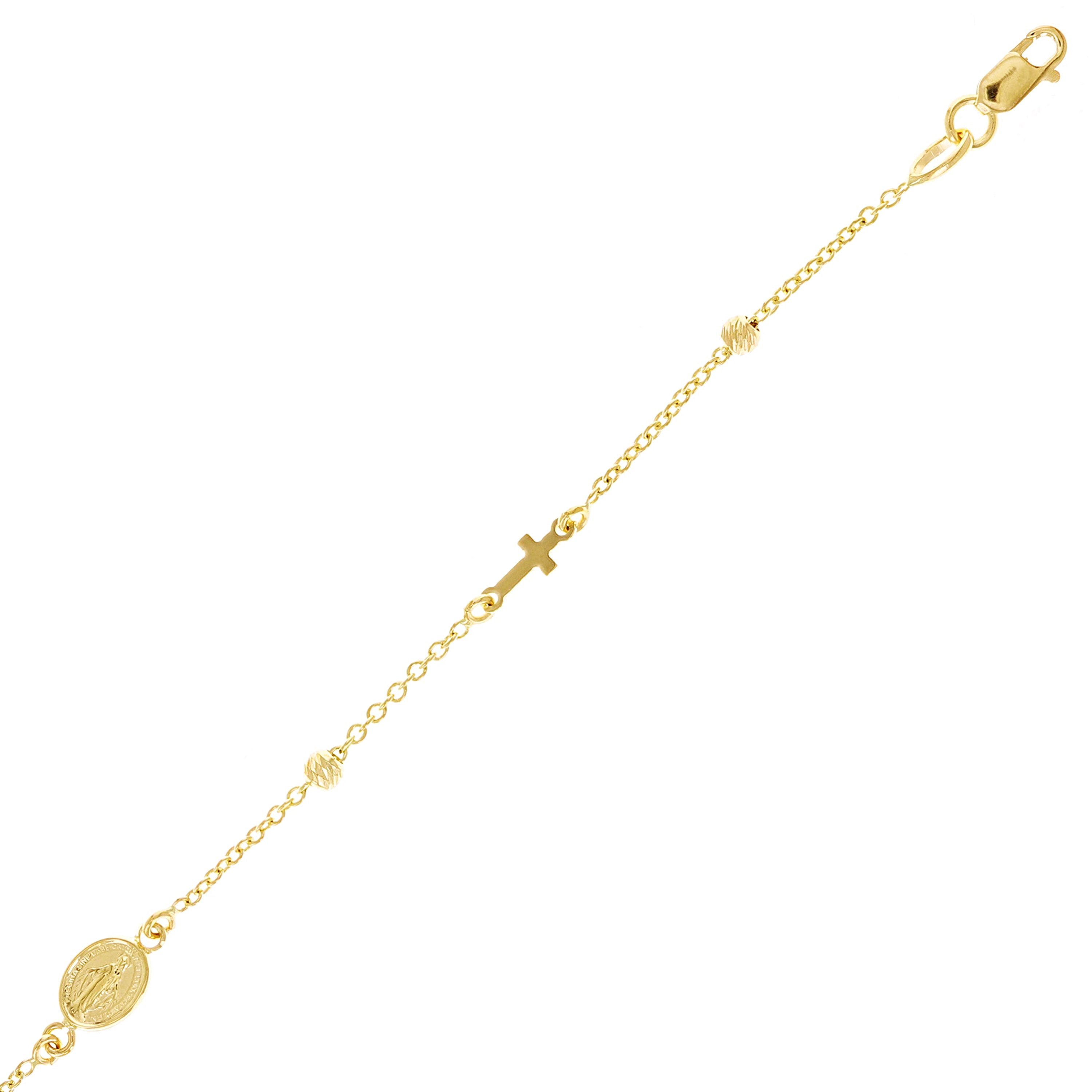Italian 14k Yellow Gold Miraculous Medal Charm Rosary Bracelet 7" 2.1 grams