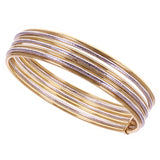 Italian 14k Two-Tone Gold Plain & Textured 7 Days Bangle Bracelet Set 8" 11.3g