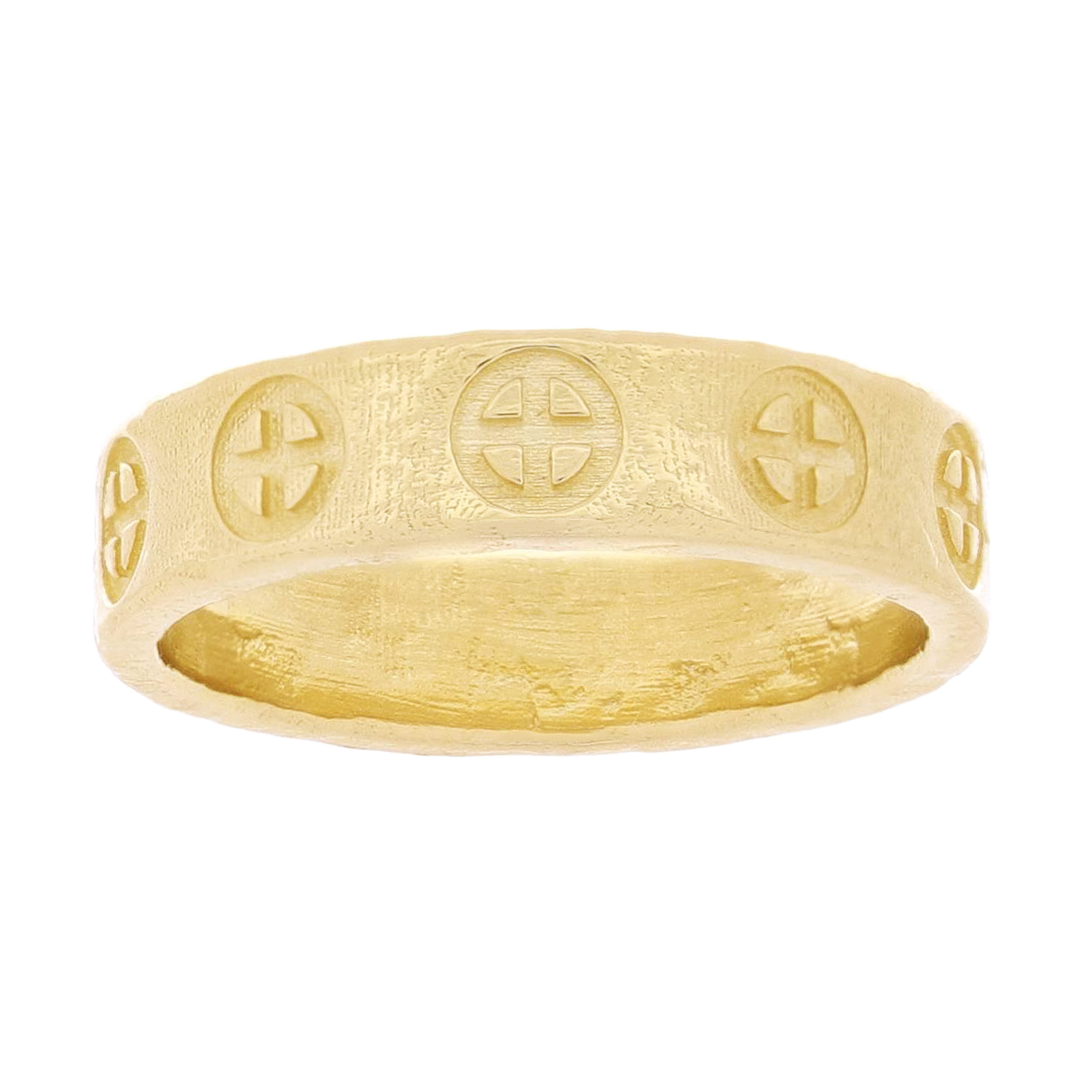 14k Yellow Gold Hammered Sun Cross Ring Size 9 - 5.2mm 6.5 grams