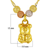14k Tri Color Gold Ball Beads Elephant Charm Singapore Chain Necklace 17" - Elephant Sand Finish