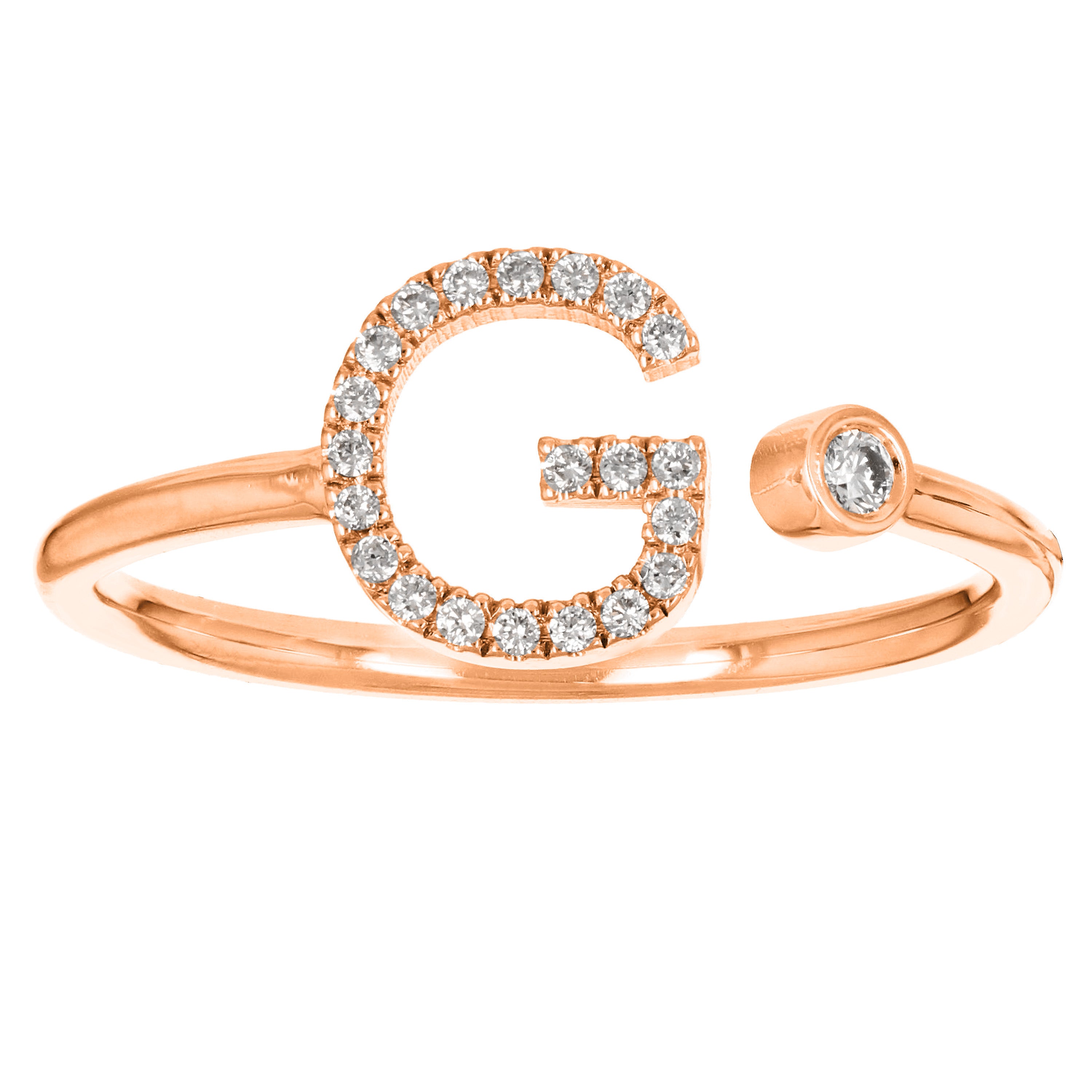 14k Rose Gold Diamond Initial Letter G Ring Size 6 - Letter G,Rose