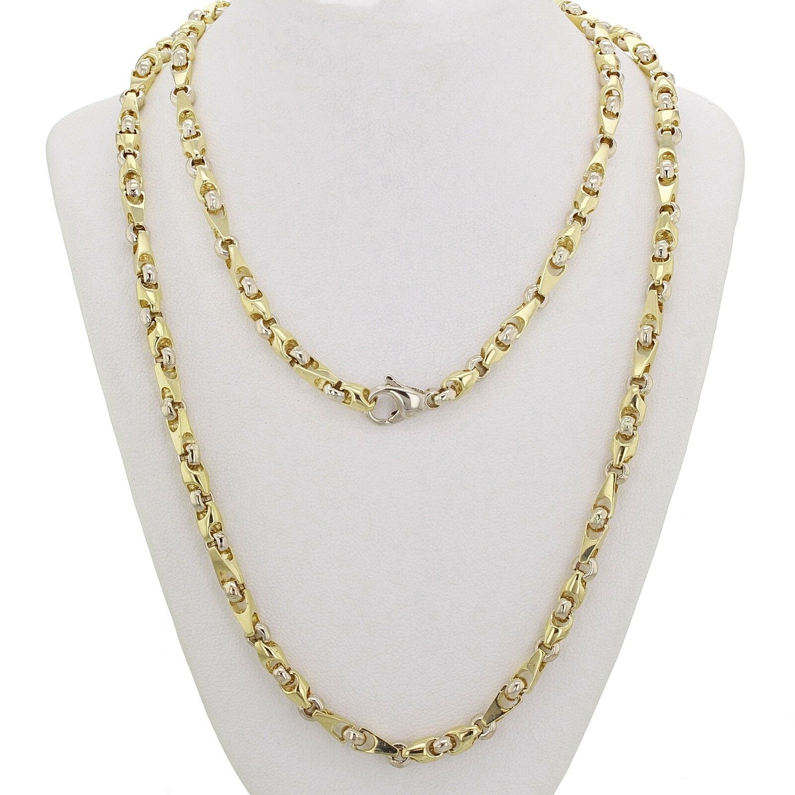 10k Yellow & White Gold Handmade Fashion Link Necklace 28" 5mm 55 grams