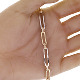 Italian 14k Yellow & White Gold Paper Clip Link Chain Bracelet 7.5" 5.1 grams