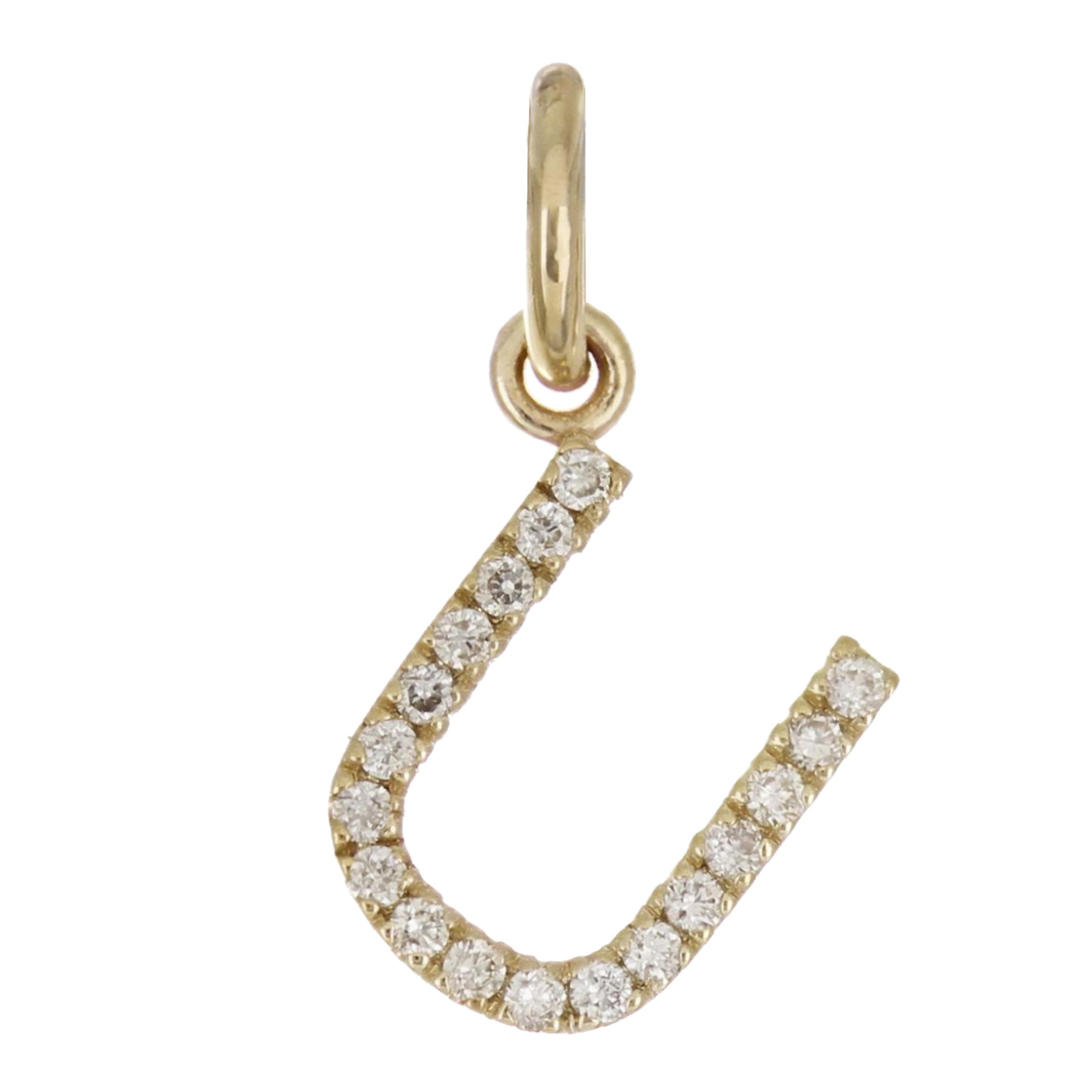 14k Yellow Gold Diamond Initial Letter U Charm Pendant - Letter U,Yellow
