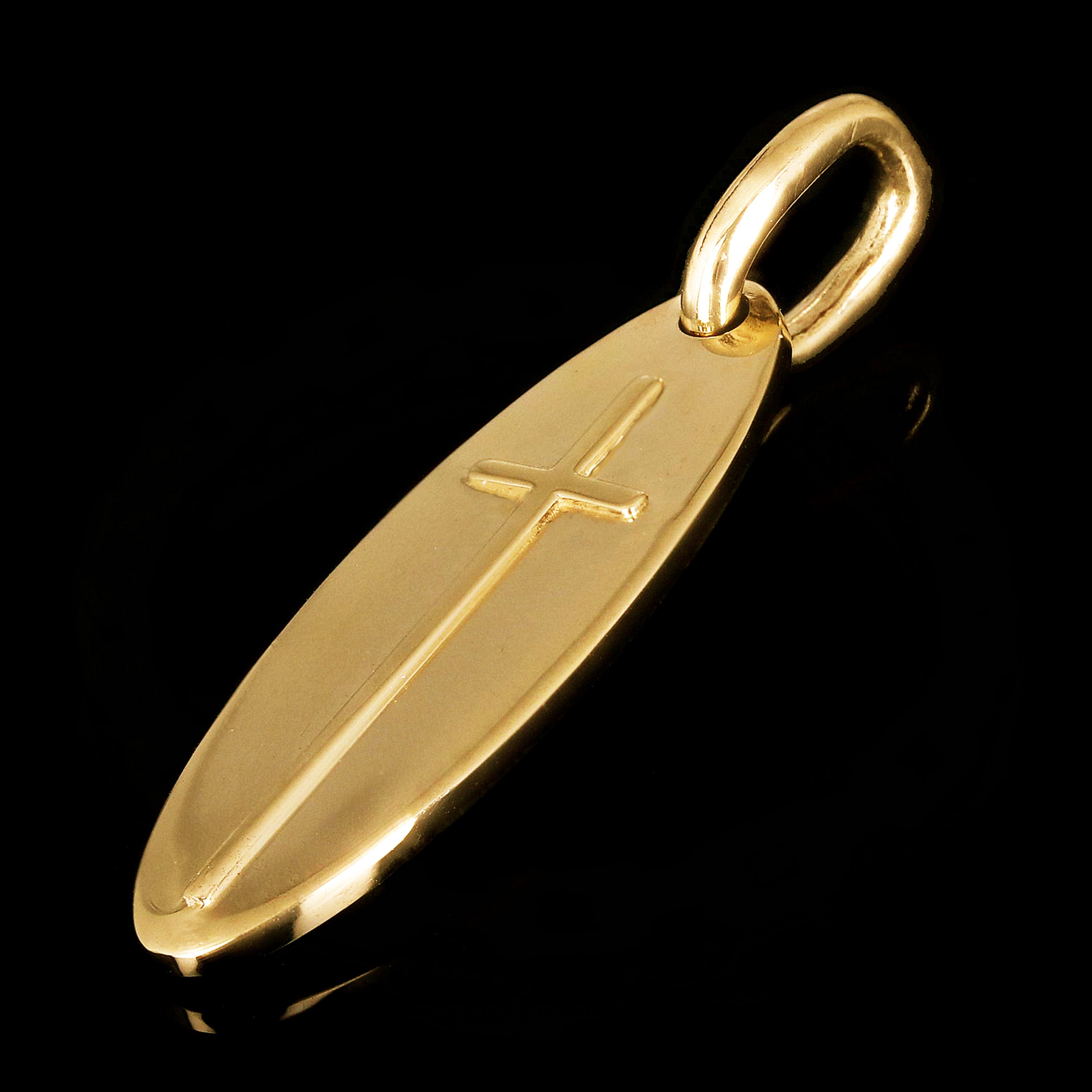 14k Yellow Gold Solid High Polished Oval Cross Charm Pendant 1.4" 4.7 grams