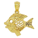 14k Yellow Gold Sea Life Discus Fish Pendant - Yellow