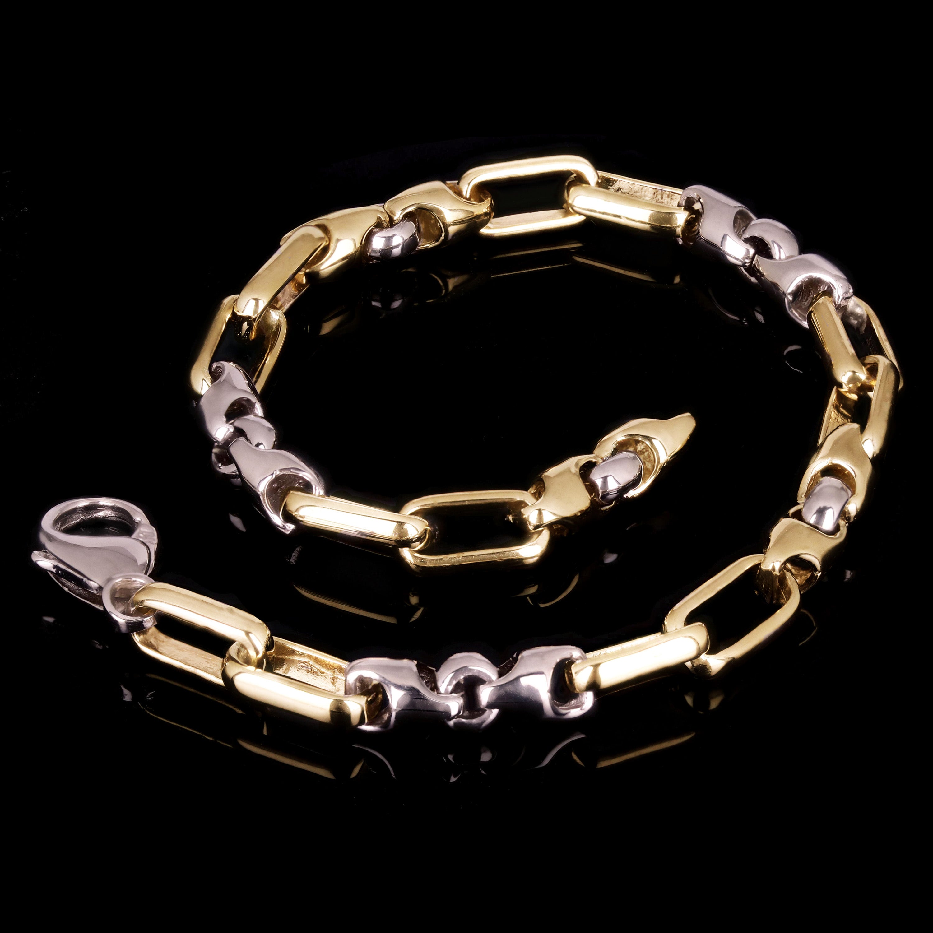 10k Two Tone Gold Solid Handmade Fashion Link Bracelet 7" 5mm 11.3 grams - 7" 11.3 grams