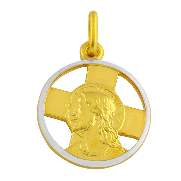 14k Two Tone Gold Cross Jesus Christ Face Religious Charm Pendant 1