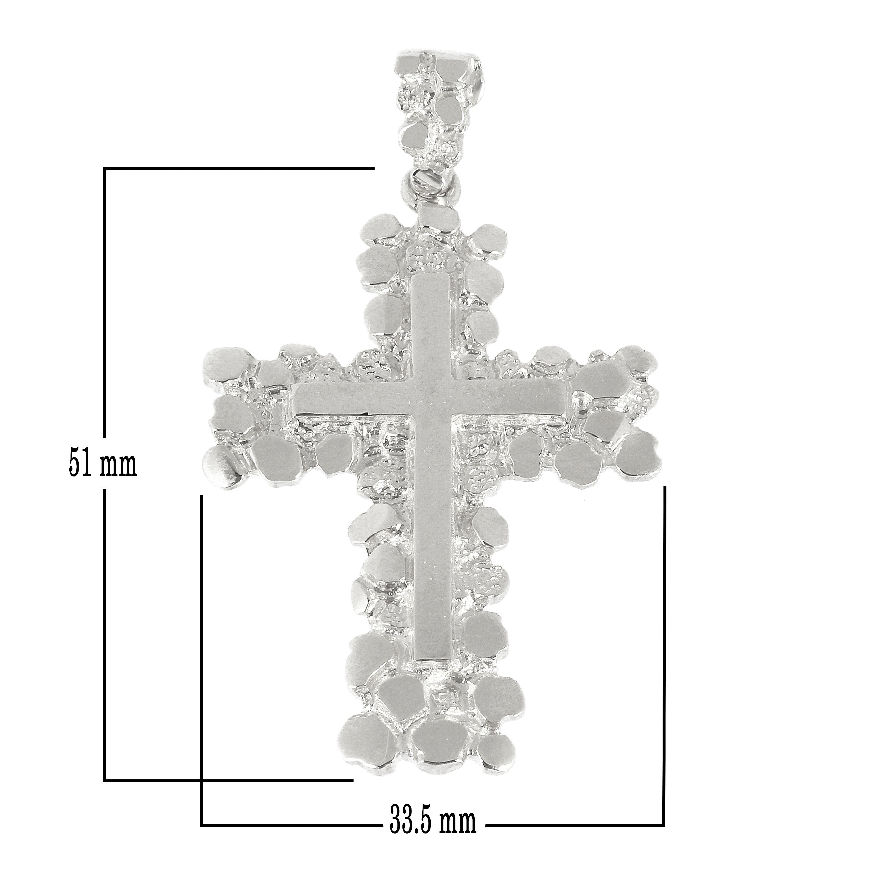 14k White Gold Diamond Cut Nugget Cross Pendant 2.3" 12 grams