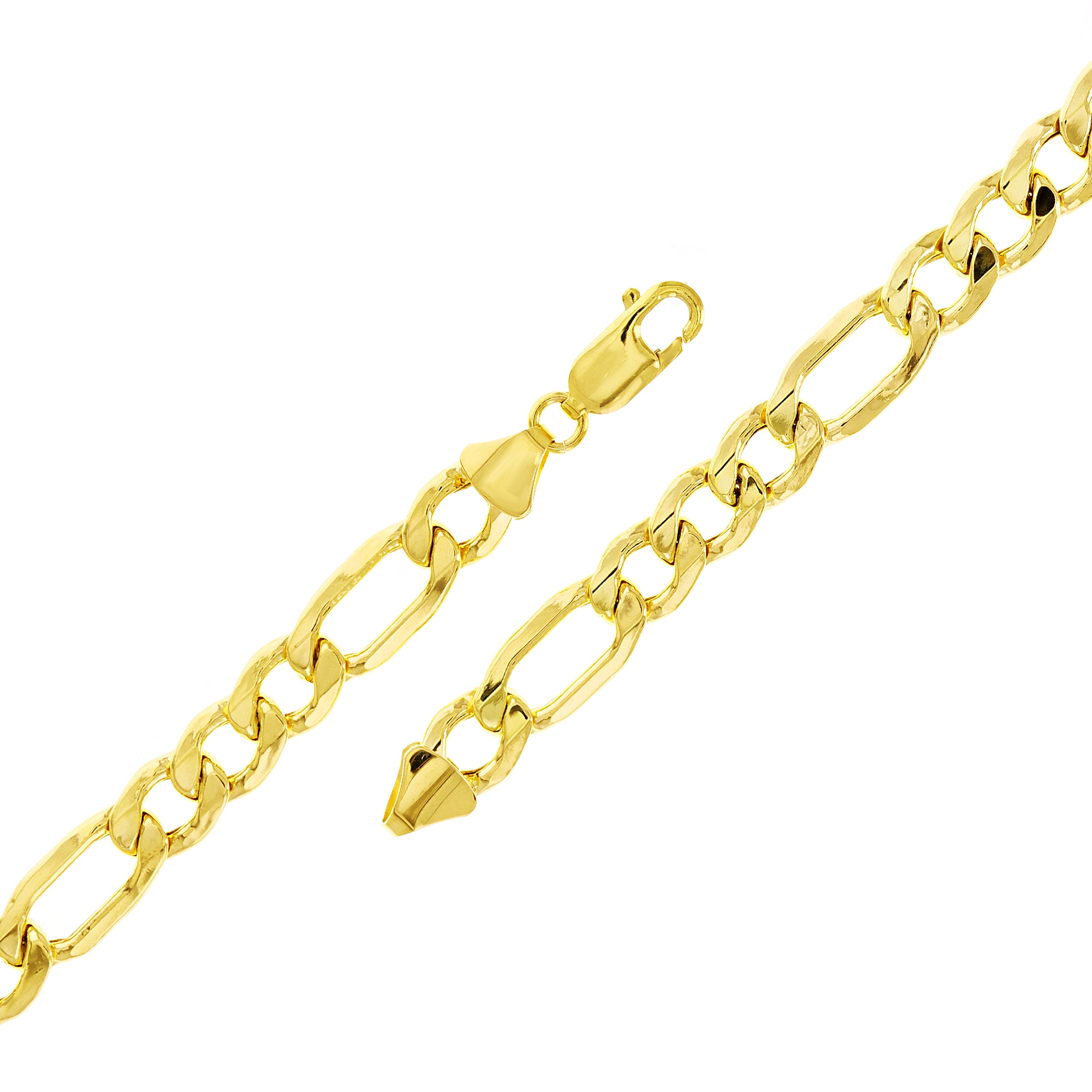 Italian 10k Yellow Gold Hollow Figaro Chain Bracelet 8" 7mm 6.2 grams - 8" 6.2 grams