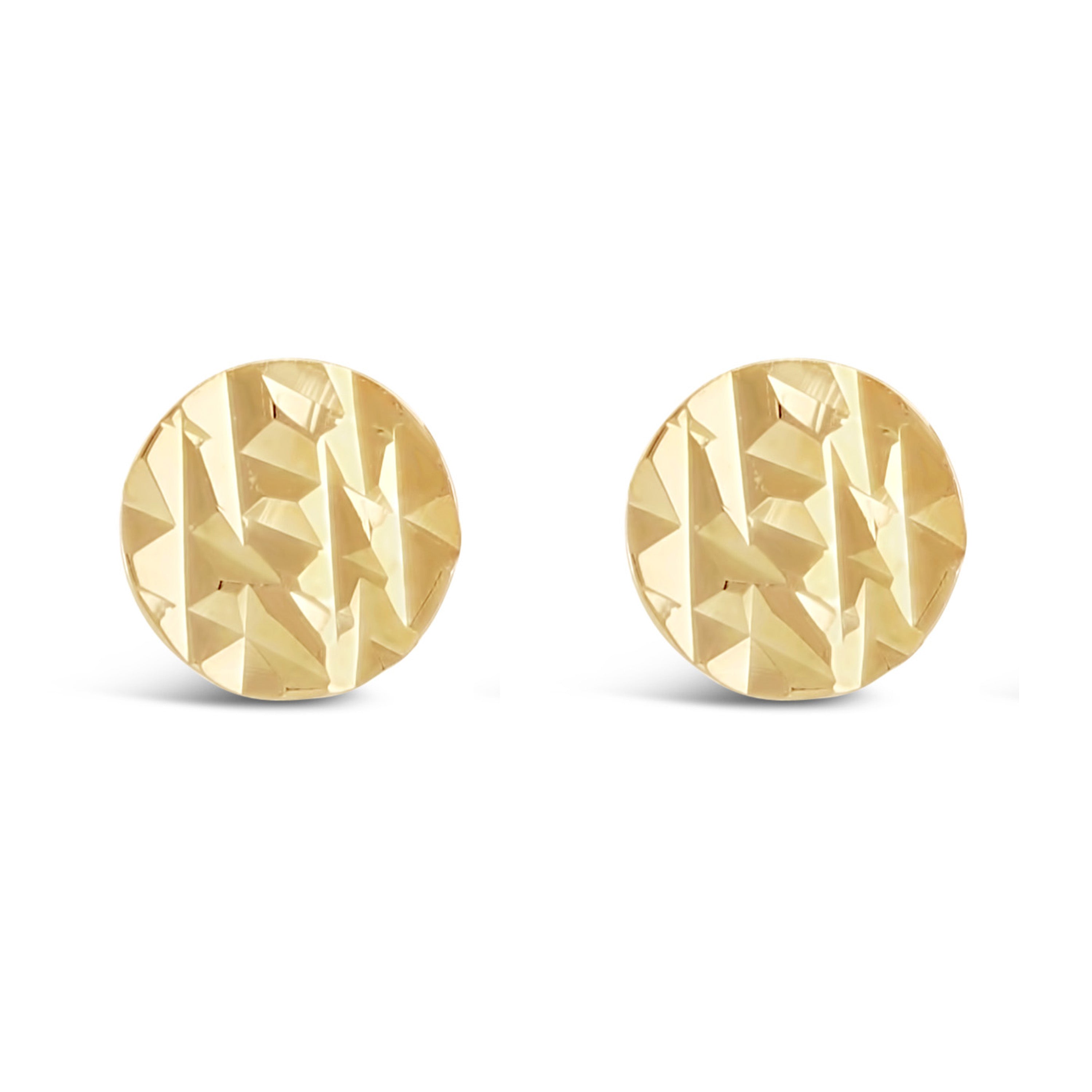 Italian 14k Yellow Gold Mini Diamond-Cut Thumbtack Medallion Round Stud Earrings - Yellow,4 mm