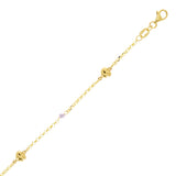 Italian 14k Two-Tone Gold Heart Charm Station Bracelet 7" 5.5mm 2.3 grams