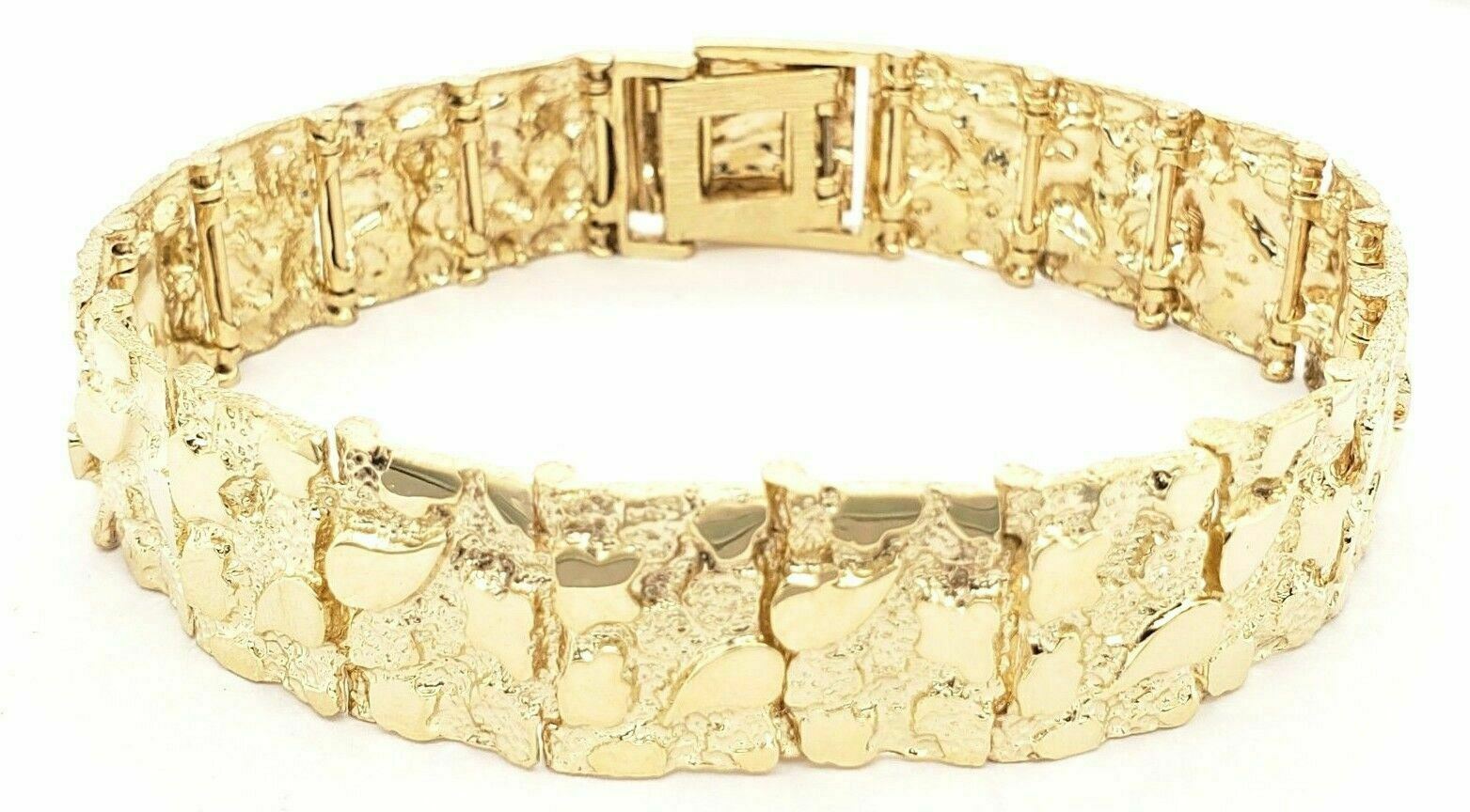 14k Yellow Gold Nugget Bracelet Adjustable 8.5" - 9" 15.5mm 44.5 grams