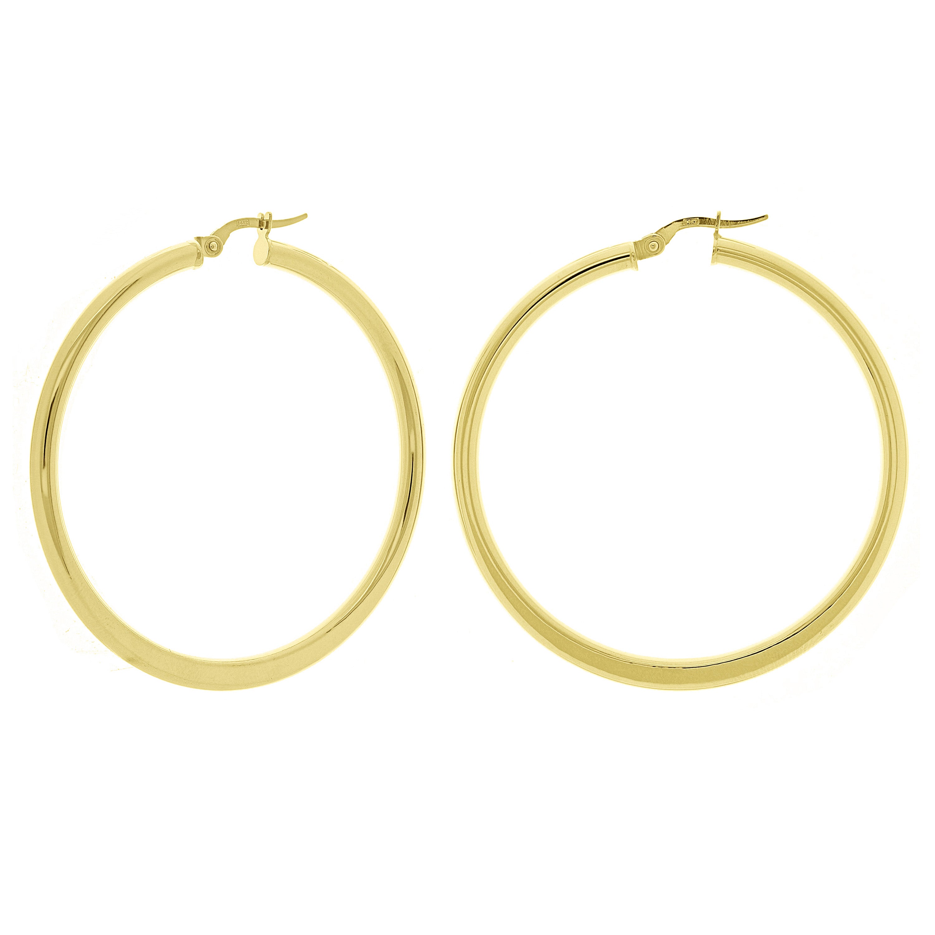 Italian 14k Yellow Gold Hollow High Polished Round Hoop Earrings 3mm 1.9" 3.8g