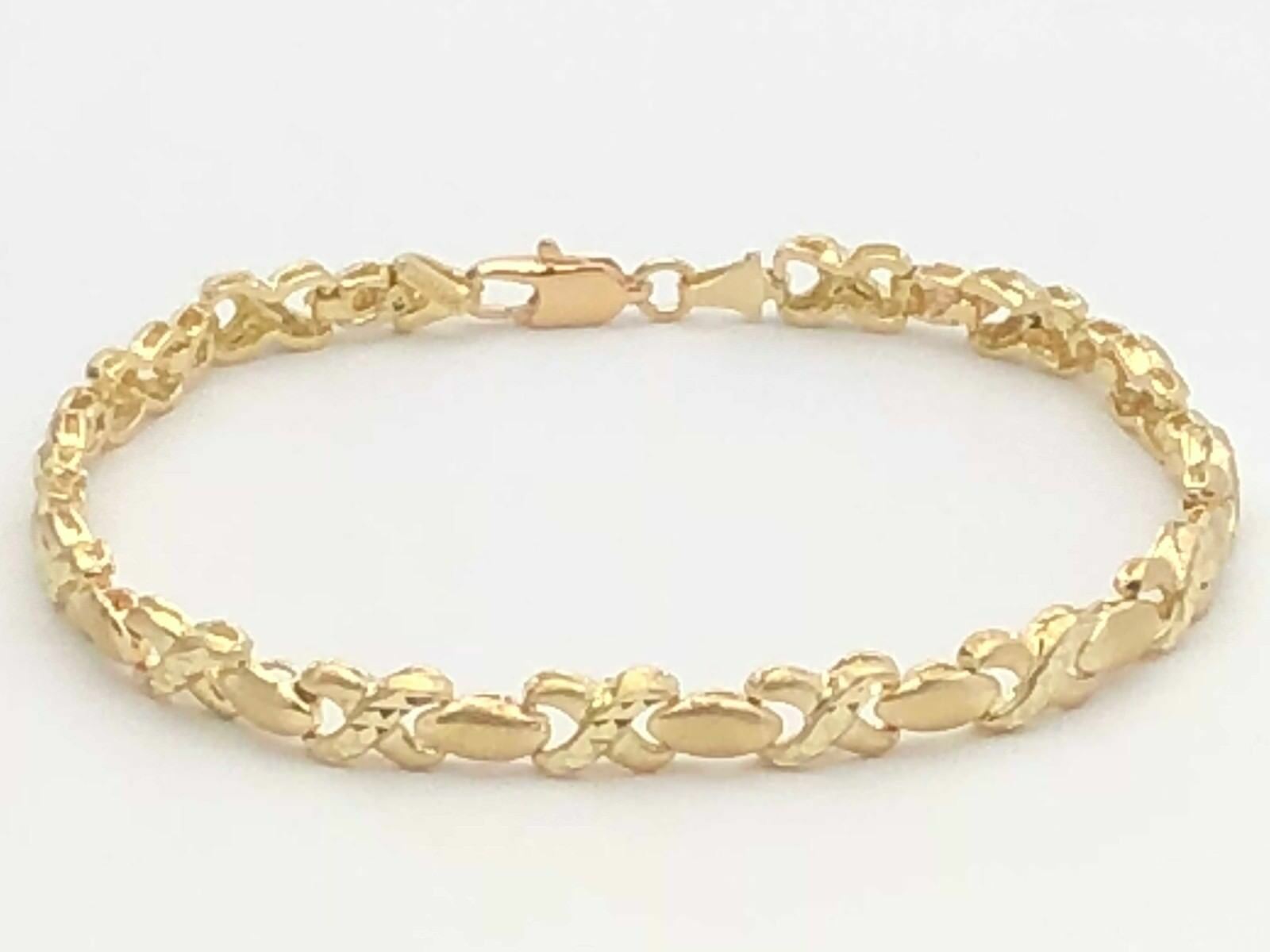 14k Yellow Gold Hugs & Kisses XOXO Link Bracelet 7.25" 5.3mm 9 grams
