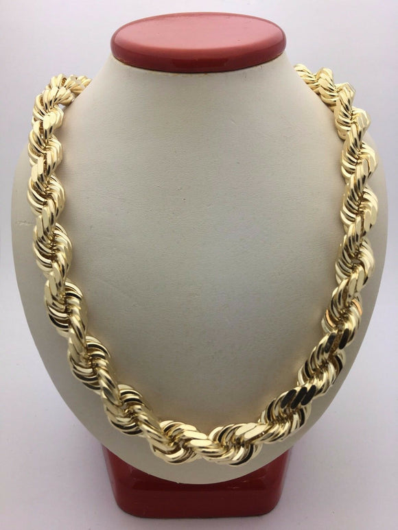 14k Yellow Gold Solid Diamond Cut Rope Chain Necklace 26