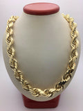 14k Yellow Gold Solid Diamond Cut Rope Chain Necklace 26" 12mm 263 grams