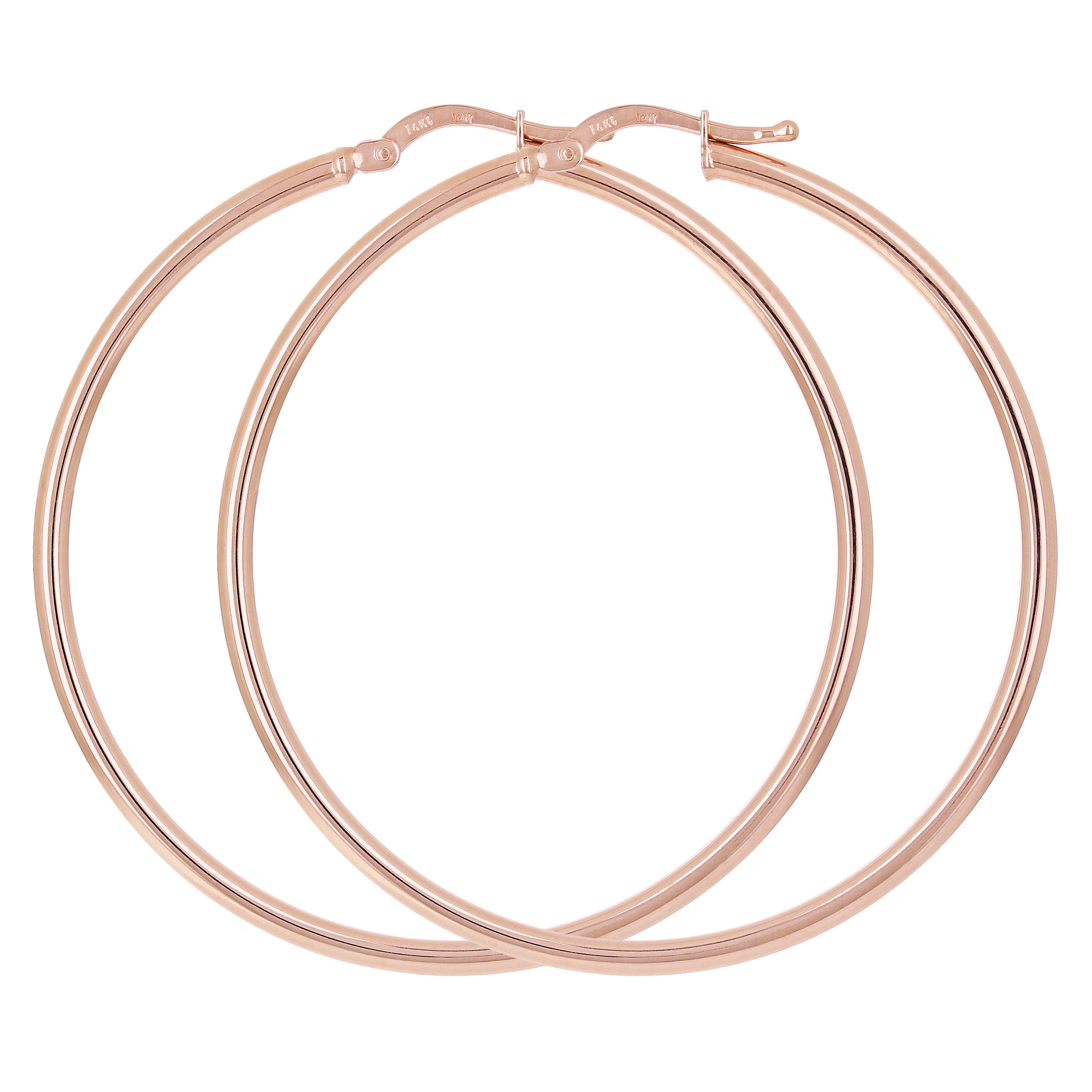 Italian 14k Rose Gold High Polished Plain 2mm Hollow Hoop Earrings 1.9" 2.9grams - Rose,Size 1.9" 2.9 grams