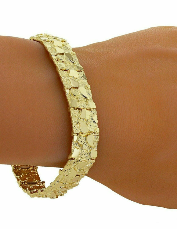 10k Yellow Gold Solid Nugget Bracelet Adjustable 7.5