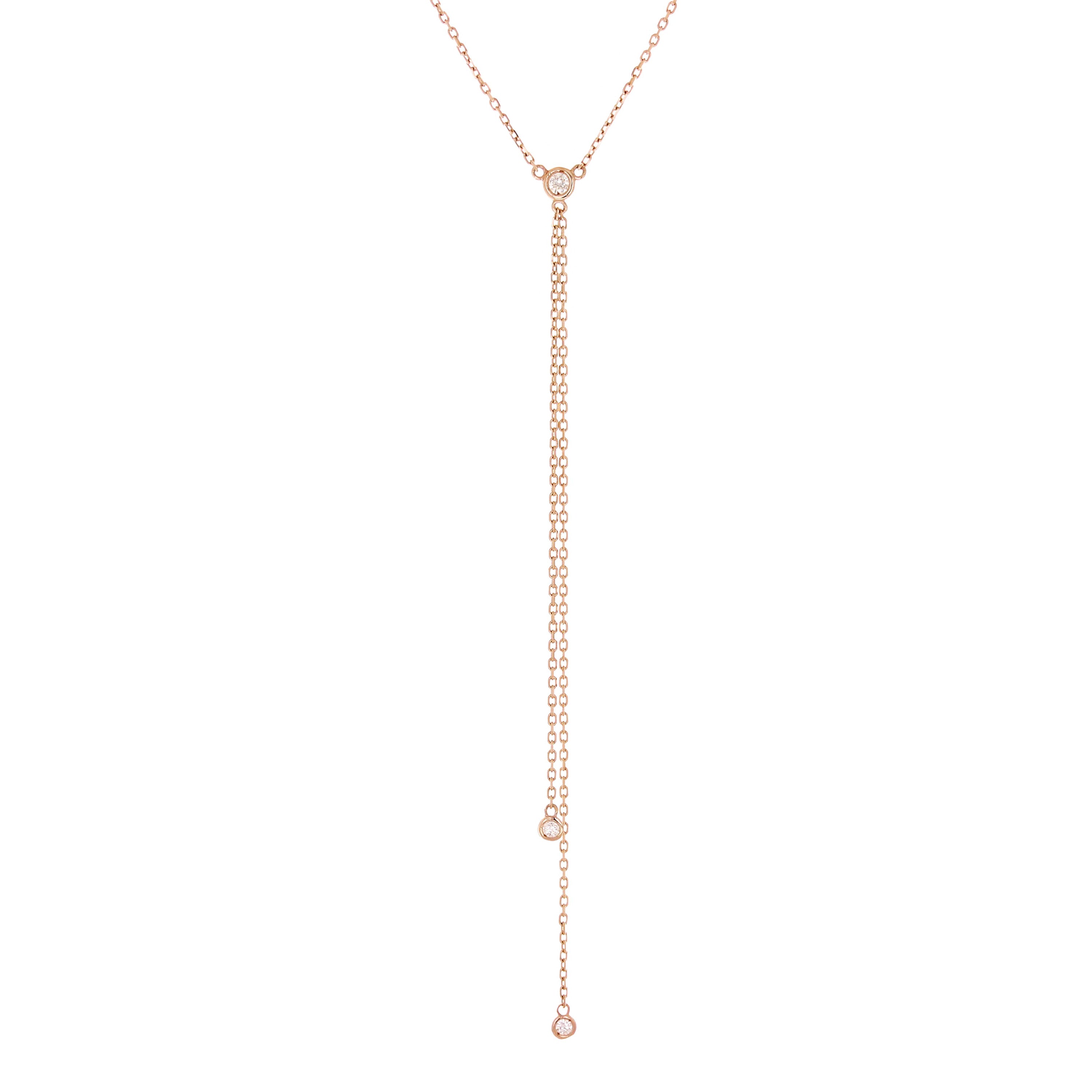 14k Rose Gold 0.27ctw Diamond 3-Stone Double Drop Modern Y-Necklace 17"