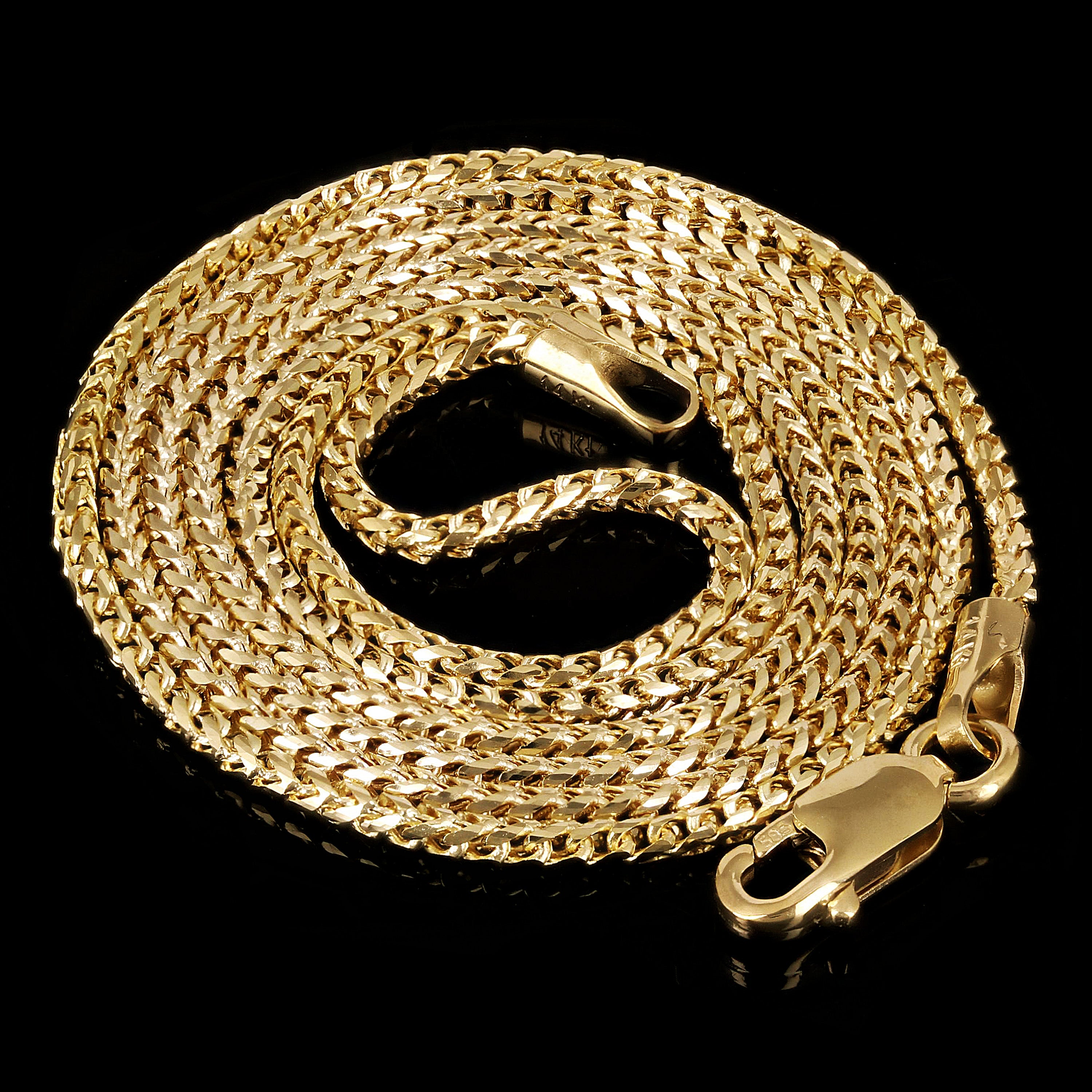 Italian 14k Yellow Gold Solid Diamond Cut Franco Chain Necklace 18" 1.3mm 4.2g - Yellow,18" 1.3mm 4.2 grams