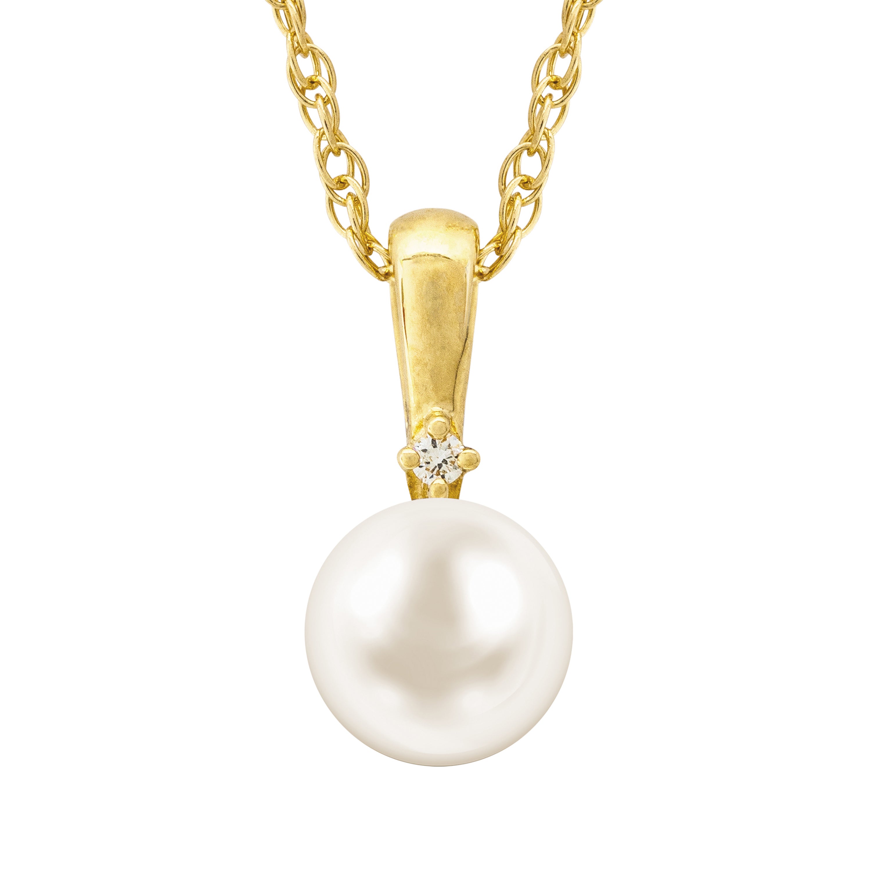 14k Yellow Gold Diamond & Freshwater Pearl Pendant Necklace 18"