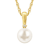 14k Yellow Gold Diamond & Freshwater Pearl Pendant Necklace 18"