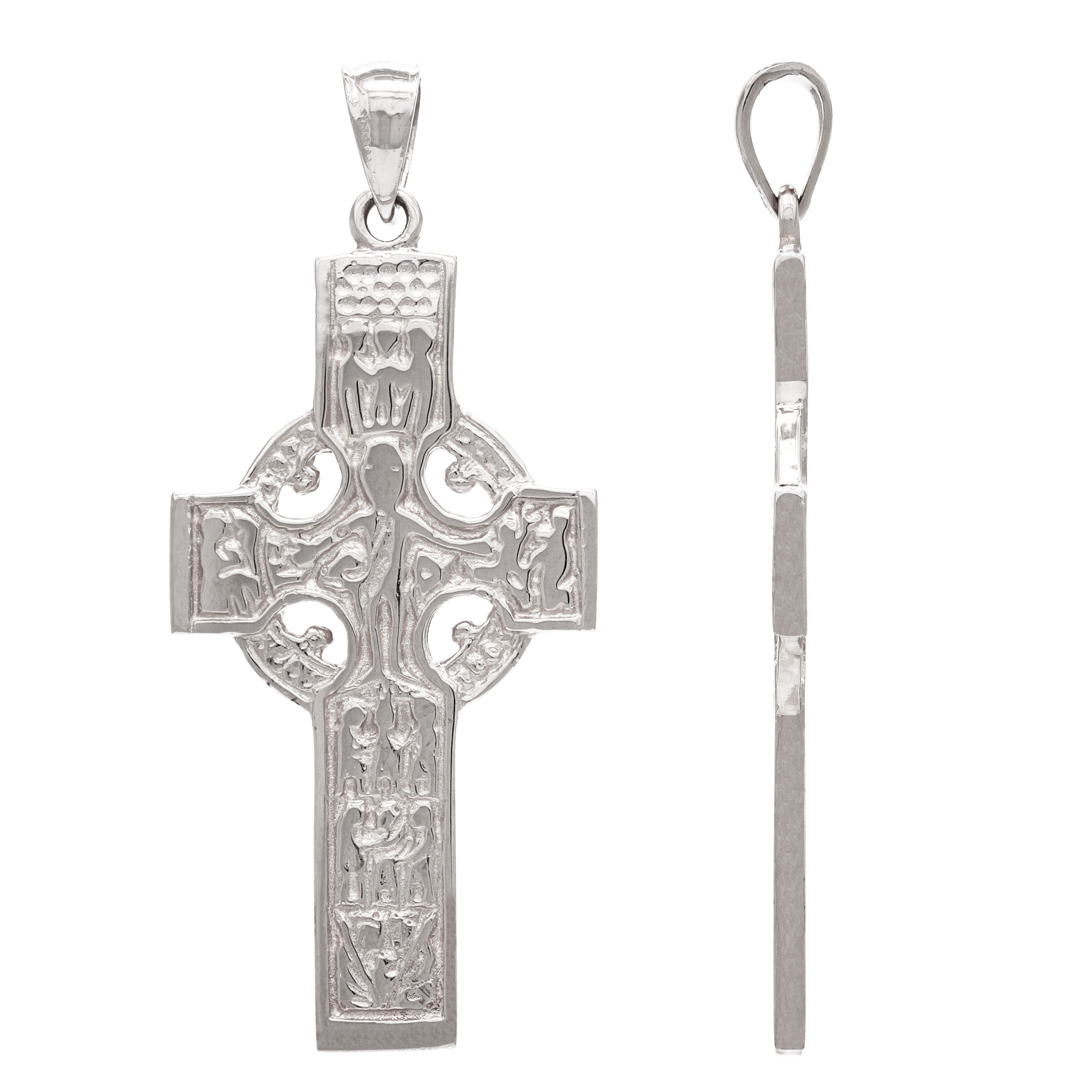 14k White Gold Reversible Double Sided Celtic Cross Religious Pendant 6.8 grams - White