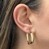 Italian 14k Yellow Gold Oblong Oval U-Shaped Hoop Earrings 1.25" 7mm 3.5 grams