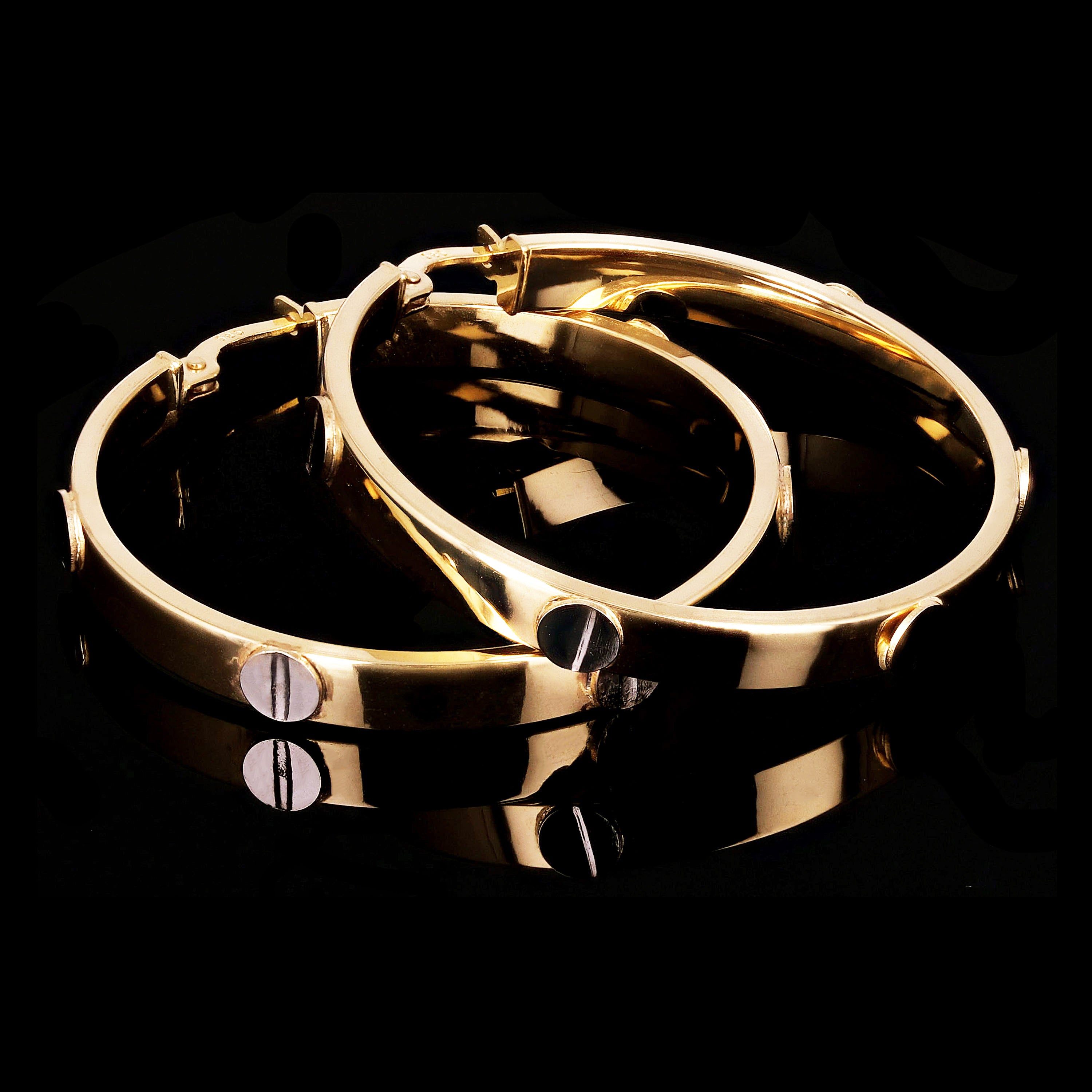 Italian 14k Two-Tone Gold Hollow Screw Design Hoop Earrings 1.2" 3mm 2.7 grams