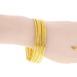 Italian 14k Yellow Gold Round Plain & Textured 7 Days Bangle Bracelet Set 8" 11g