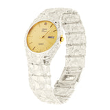 925 Sterling Silver Nugget Wrist Watch Geneve Diamond Watch 7.5-8" Straight Band